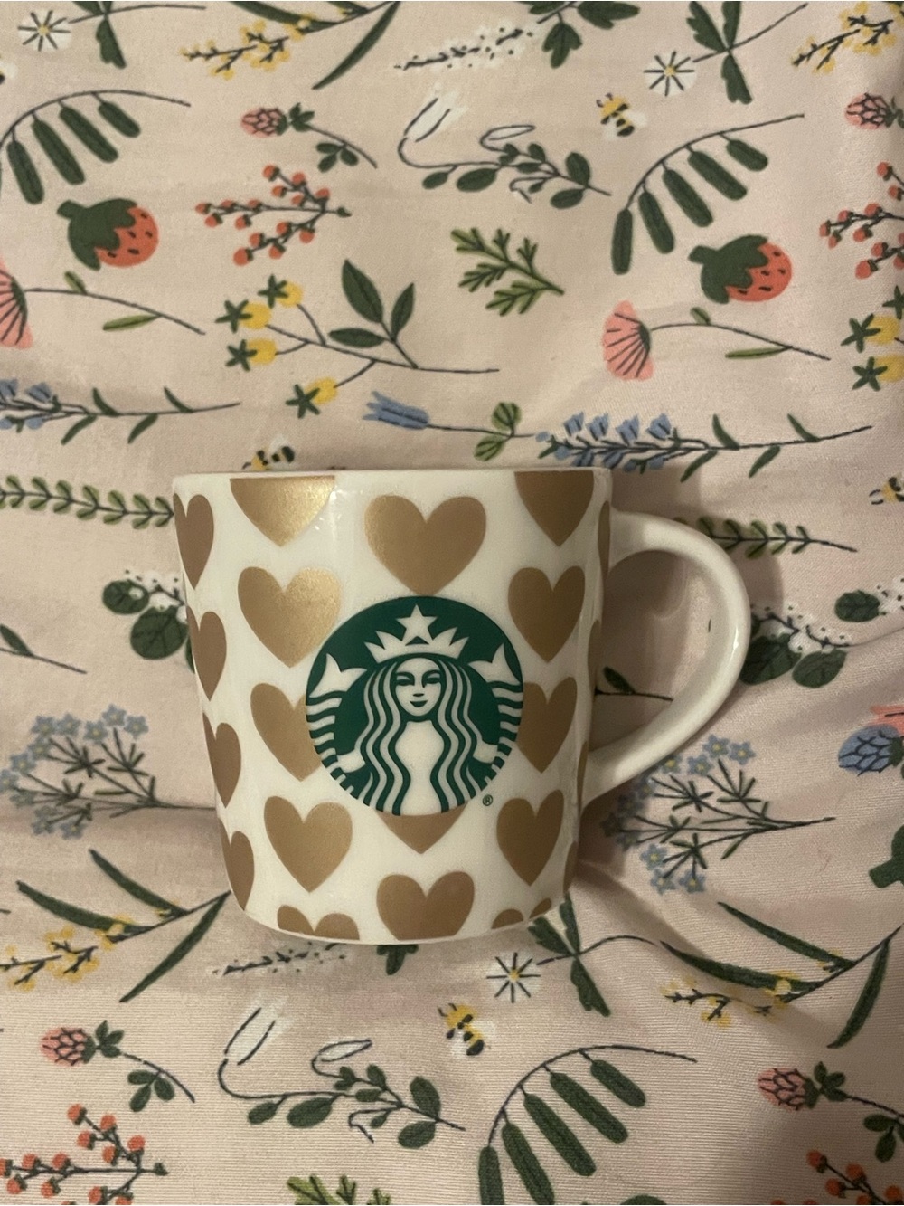 Vintage Starbucks White and Gold Heart Ceramic Espresso Mug with Logo
